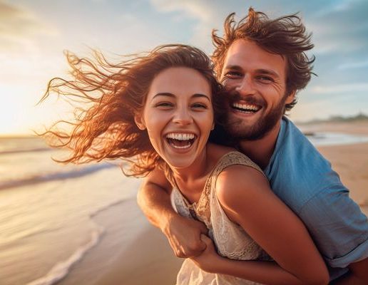 couple heureux sur une plage dans le pays basque